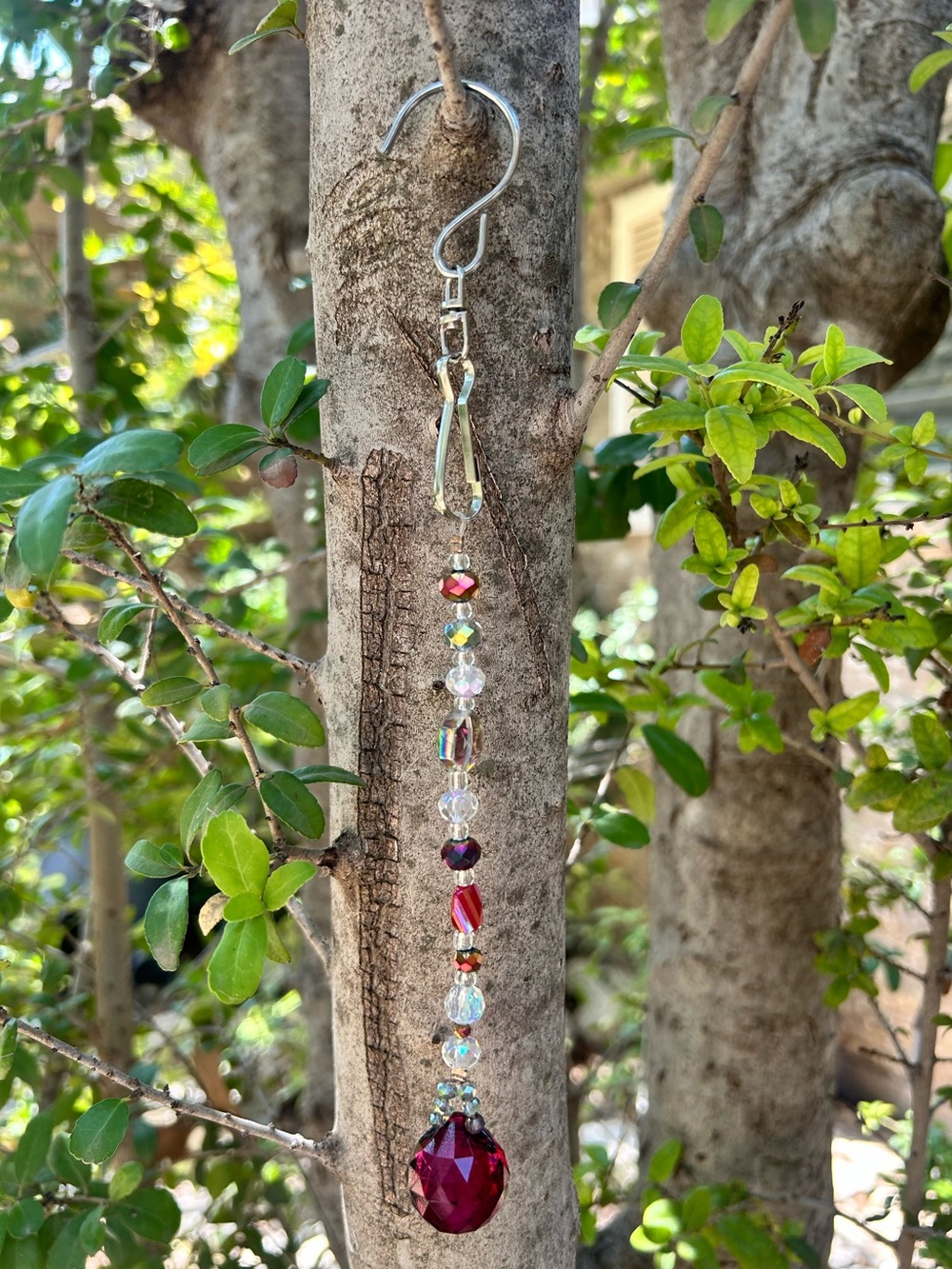 8.5” wine colored prism crystal beaded small suncatcher sun charm decor